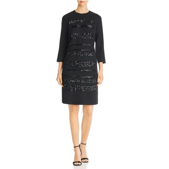 Lafayette 148 New York Giovanetta‎ Embellished Black Dress Wool Size M - Picture 1 of 12